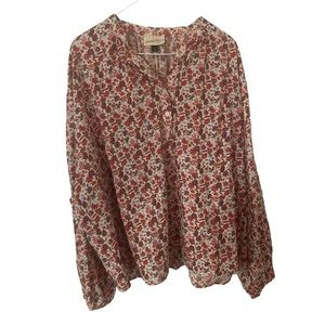 Universal Thread Pink Floral Balloon Sleeve Popover peasant  Blouse Size XXL NWT